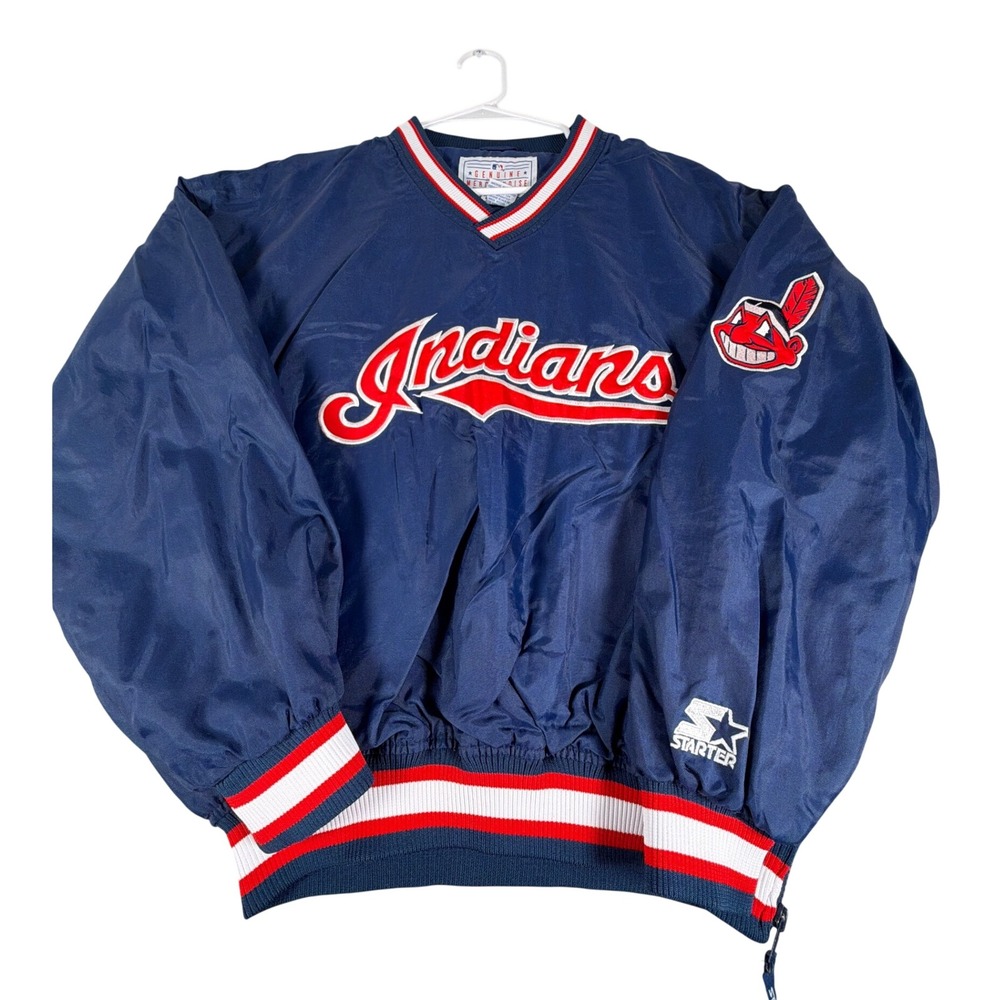 Vintage Starter MLB Cleveland Indians Windbreaker Pullover Navy Blue Medium
